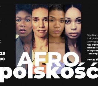 portrety czterech kobiet, napis "afropolskość"