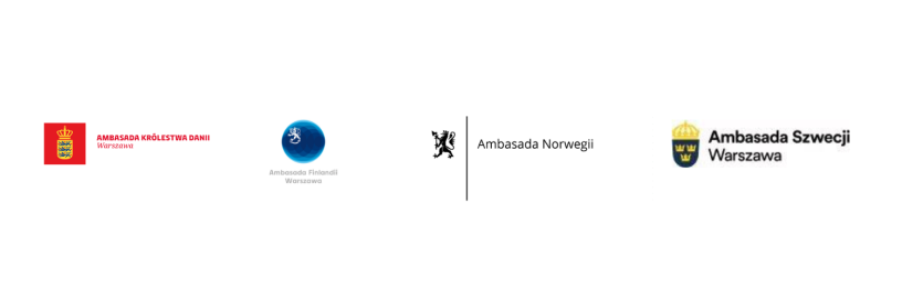 cztery logotypy ambasada danii, finlandii, szwecji i norwegii