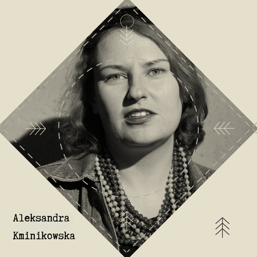 zdjęcie portretowe kobiety, napis: Aleksandra Kminikowska