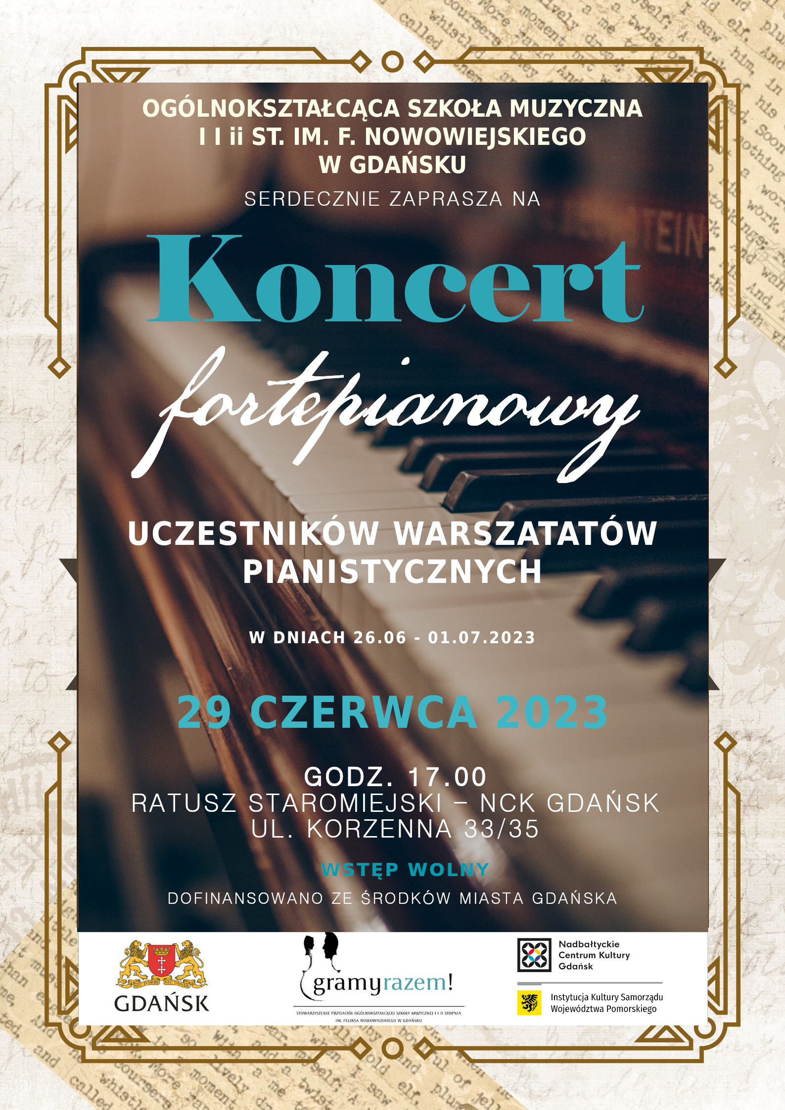 Plakat z informacjami dotyczącymi koncertu.