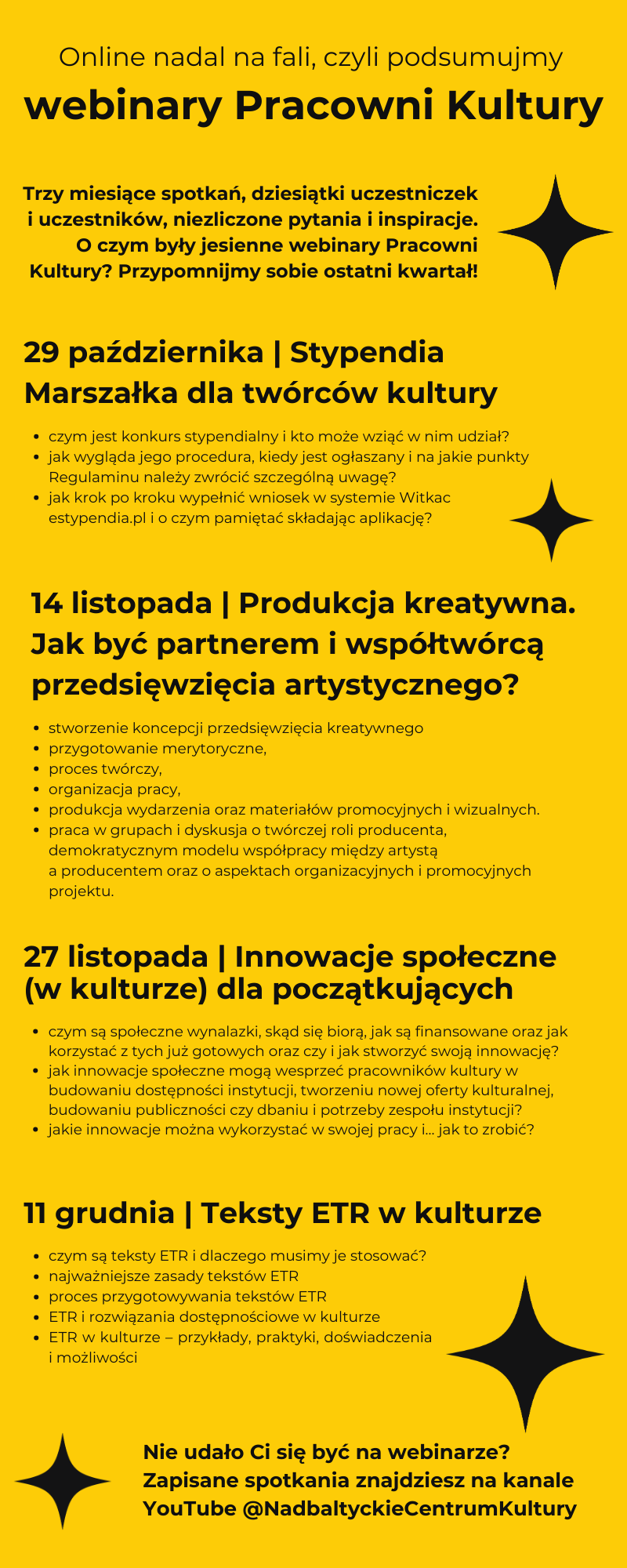 żółte tło, czarne napisy 