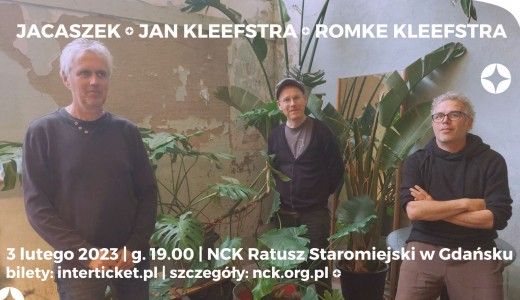 Koncert Jacaszek Jan Kleefstra Romke Kleefstra. IT DEEL. Zdjęcia przedtawia trzech muzyków.