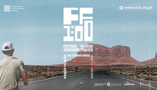 kadr z filmu forest gump - bohater biegnie drogą, przed nim rozpościera się krajobraz i wzniesienia. Napis FF1:00 Nabór