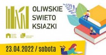 ilustracja książek i ludzie czytających, napis "oliwskie święto książki"