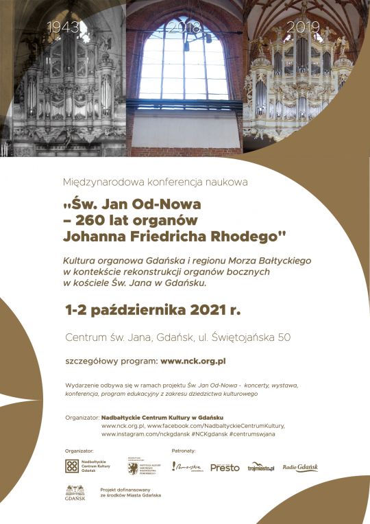 plakat - trzy zdjęcia nawy w kościele św. Jana w różnych latach: 1943, 2018, 2019