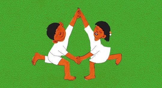 ilustracja z książki, para tańczących dzieci