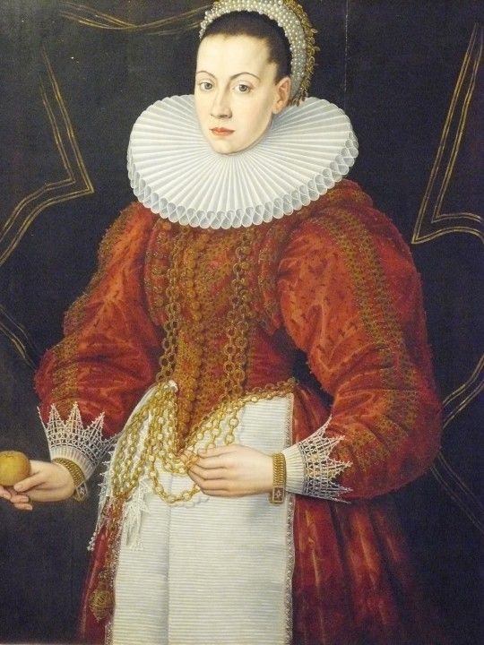 portret kobiety w średniowiecznym stroju, kryza