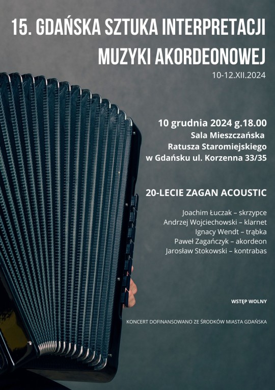 grafika, zdjęcie, faragment miechu z akordeonu, napis "15. gdańska sztuka interpretacji muzyki akordeonowej"