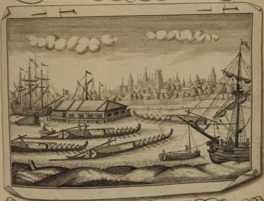 Blokhauz na Polskim Haku osłaniający bezpoŚrednie wejŚcie do portu gdańskiego na Motławie i kontrolujący żeglugę na WiŚle. Rycina z 1770 roku (APG)