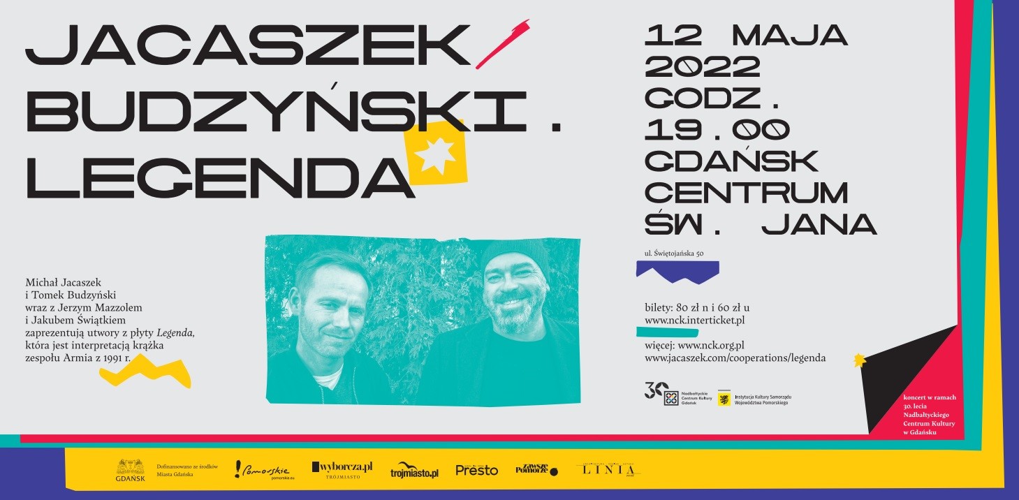 kolorowa grafika, napis Jacaszek Budzyński Legenda, koncert
