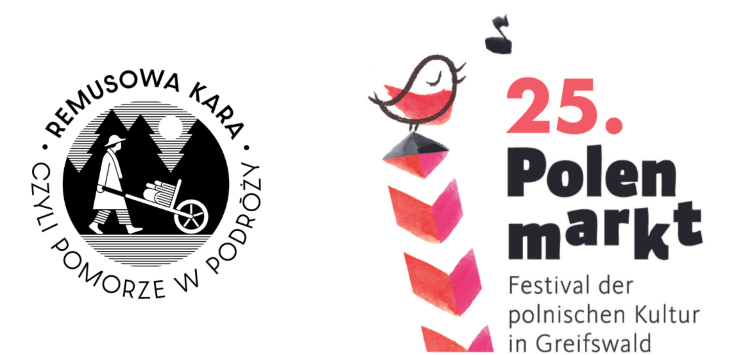 Wystawa „W kadrze: Czytanie Pomorza” na festiwalu Polenmarkt w Greifswaldzie. Od 10 listopada 2022 do 15 grudnia 2022. Na grafice dwa loga 