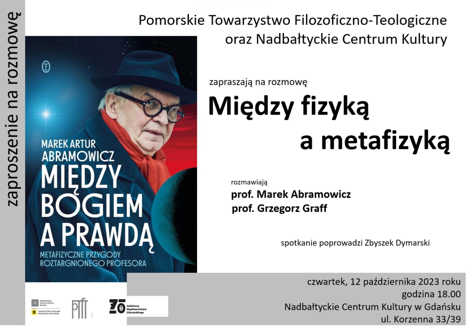 grafika zapraszająca na wydarzenie przedstawia okładkę książki 