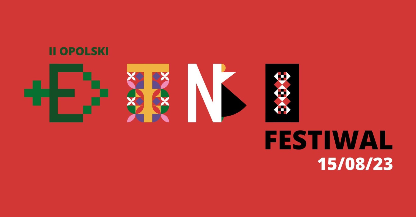 kolorowy napis "etno festiwal" na czerwonym tle