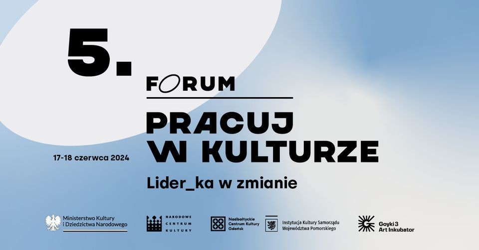 grafika szaro niebieska, czarny napis 5. forum pracuj w kulturze