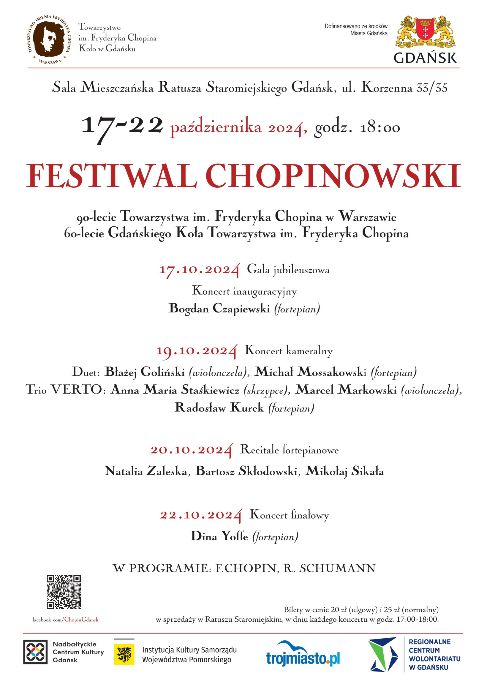 plakat z programem festiwalu chopinowskiego