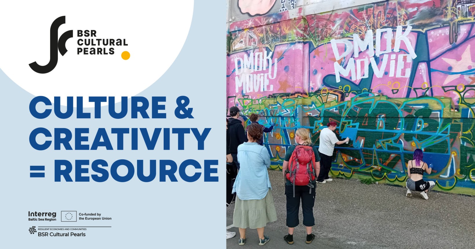 zdjęcie graffiti na murze, obok logo BSR Culture Perals, napis "culture & Creativity = resource