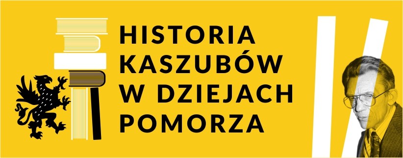 żółte tło napis "historia kaszubów w dziejach pomorza"