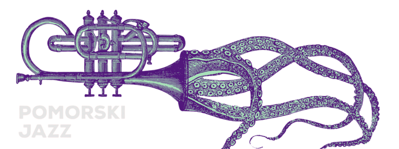 pomorski jazz grafika z trąbką z ośmiornicą 