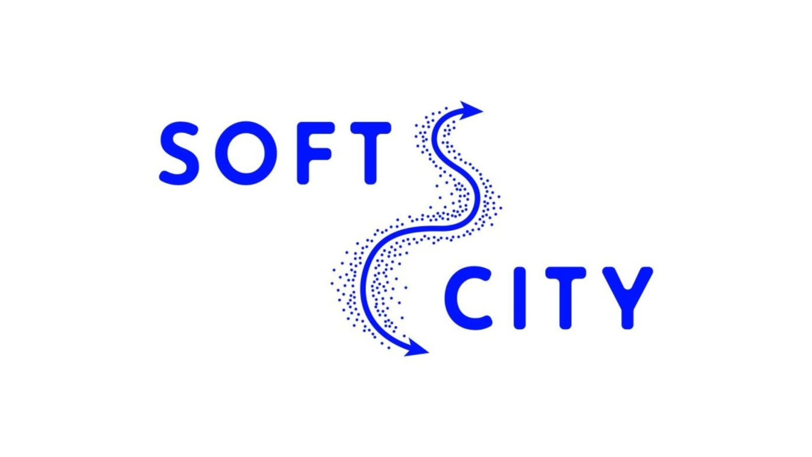 grafika soft city, z napisami projektu a po środku jest ślaczek niebieski zaończony strzałkami, z kropkami