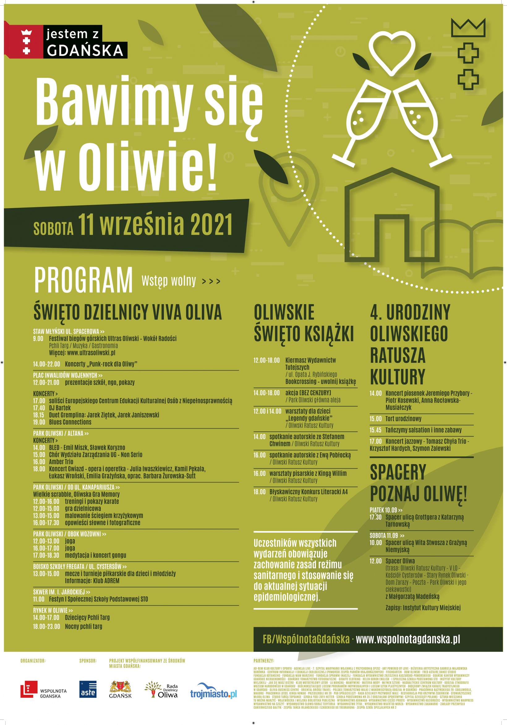 plakat z harmonogramem wydarzeń pod hasem "Bawimy się w Oliwie"