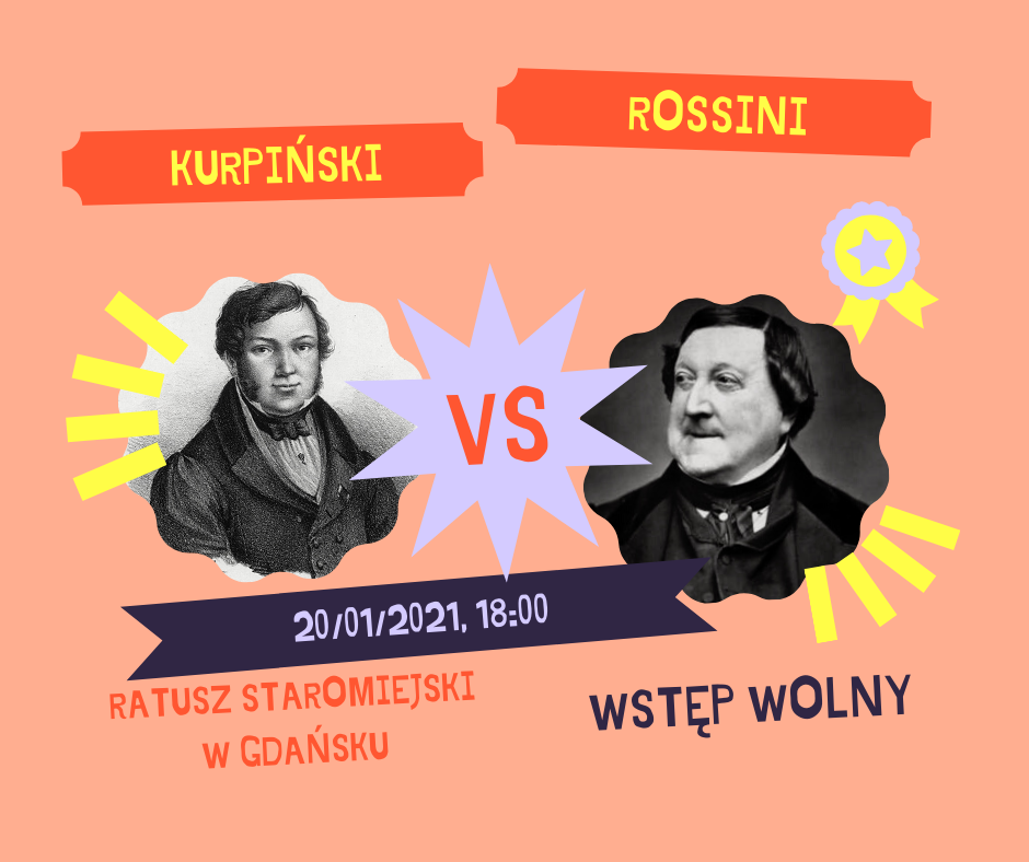 portrety muzyków - Kurpiński i Rosinni na kolorowym tle