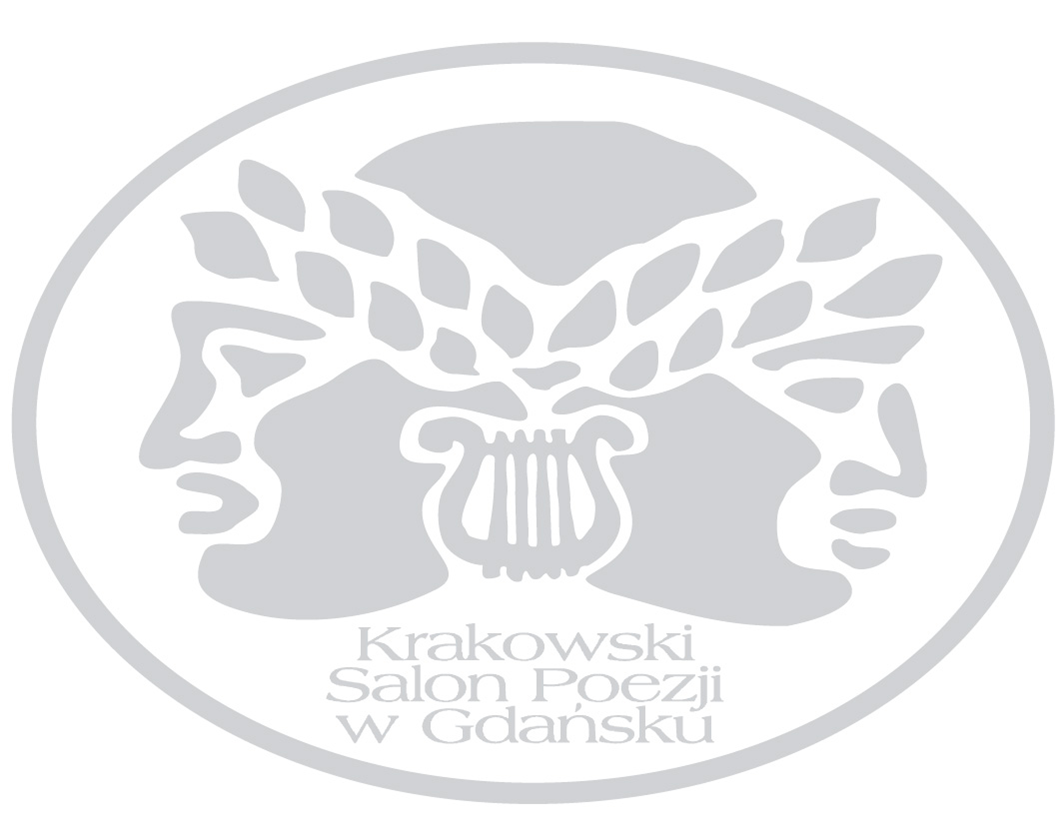 logo antyczne głowy w liściach laurowych, lira i napis krakowski salon poeji w gdańsku