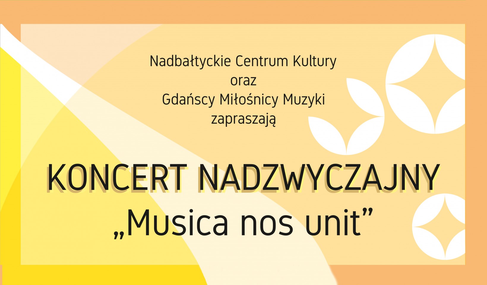 grafika abstrakcyjna, zółta, napis: musica nos unit
