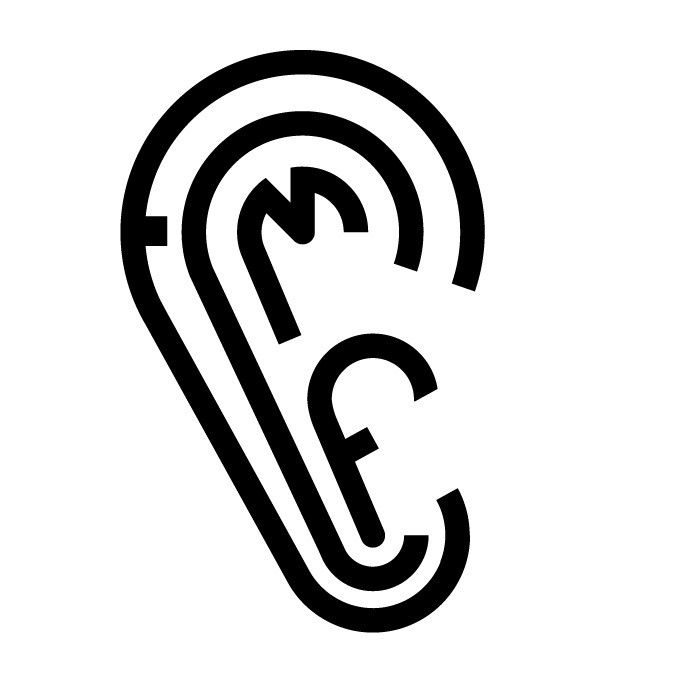 logo festiwalu, litery e c m f z czarnych linii układają się w rysunek ucha