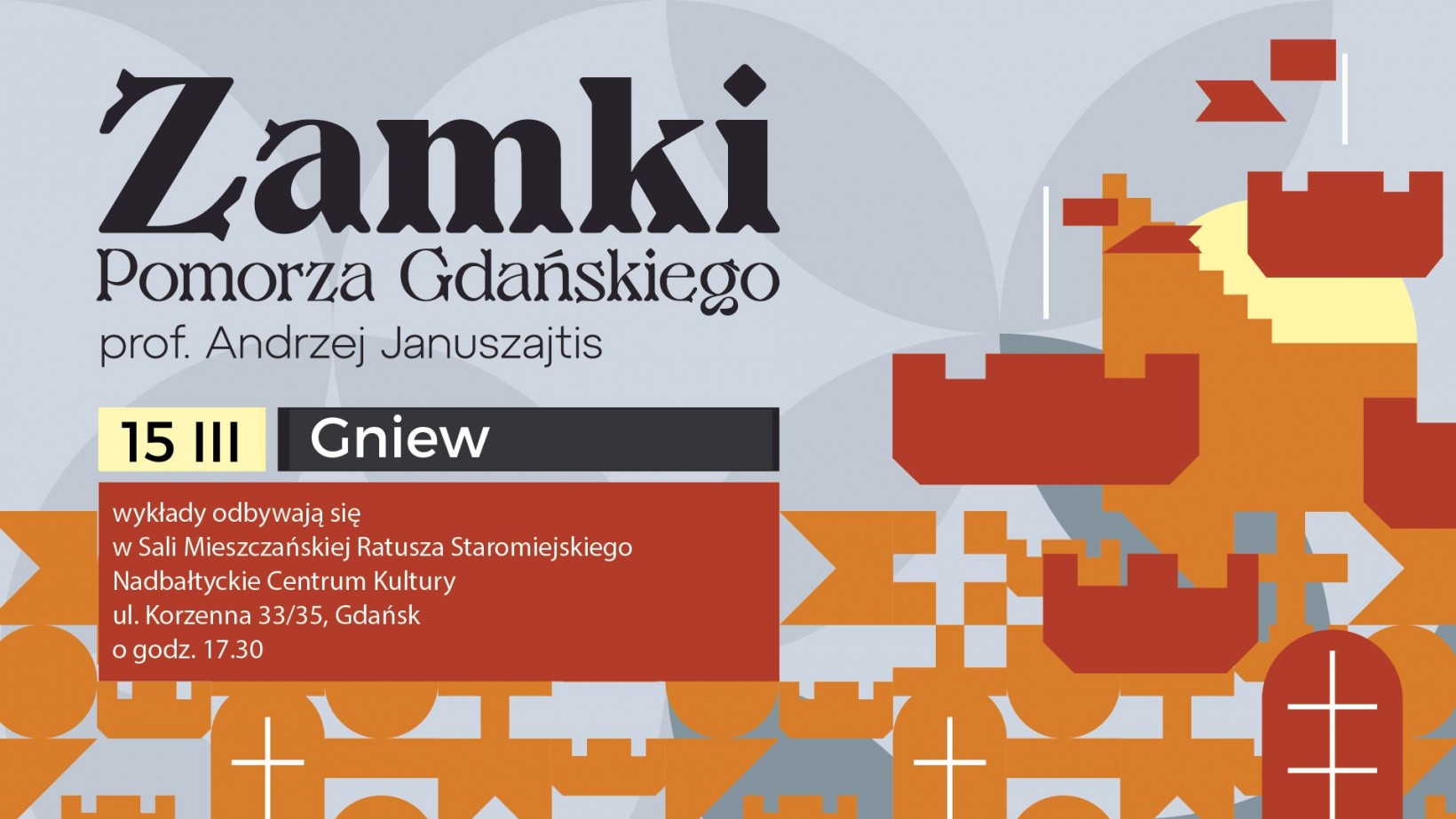 Grafika, fragmenty elementów architektury kojarzące się z zamkami