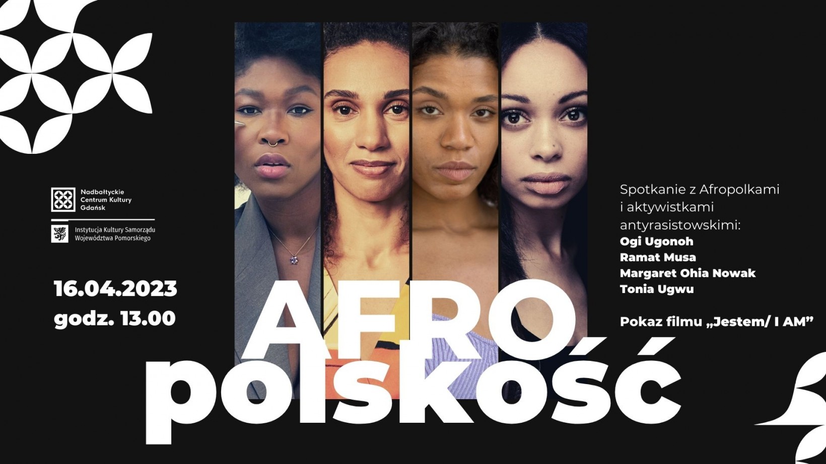 portrety czterech kobiet, napis "afropolskość"
