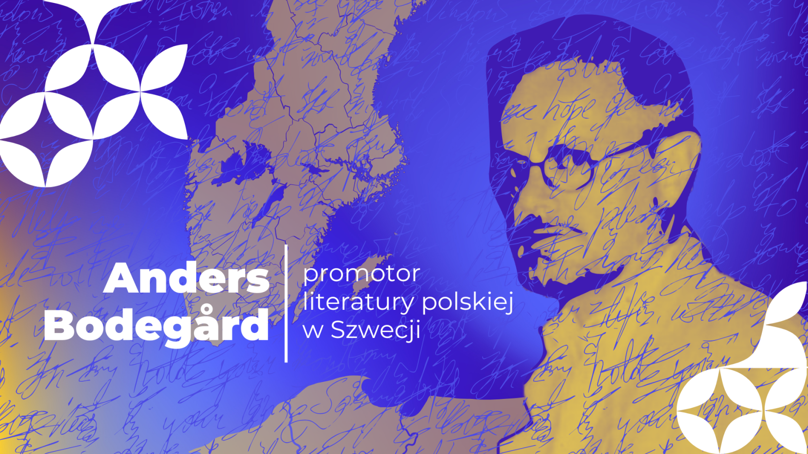 niebiesko żółta grafika, portret mężczyzny, napis "Ander Bodegard"