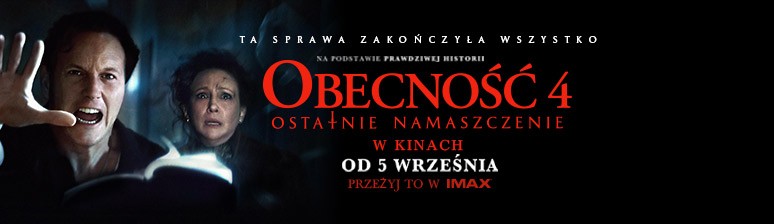 baner, dwie postaci: kobieta i mężczyzna ze strachem w oczach, krzyczą. Napis "Obecność 4. Ostatnie Namaszczenie" 