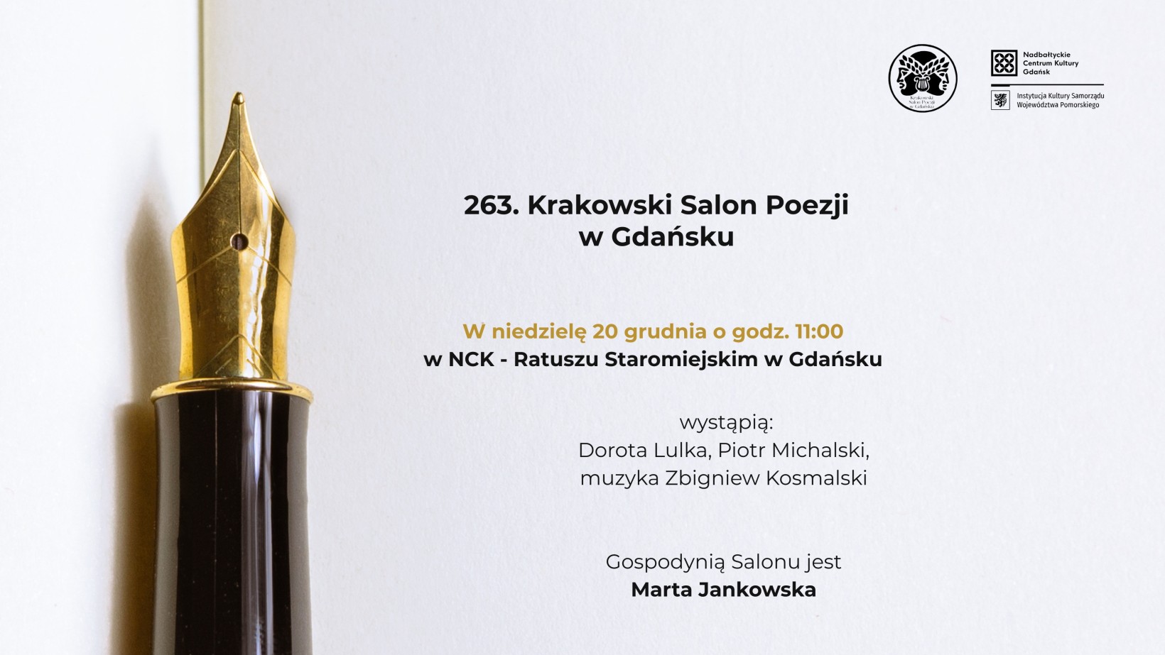 zdjęcie pióra, kartki napis: "263. Krakowski Salon Poezji w Gdańsku"