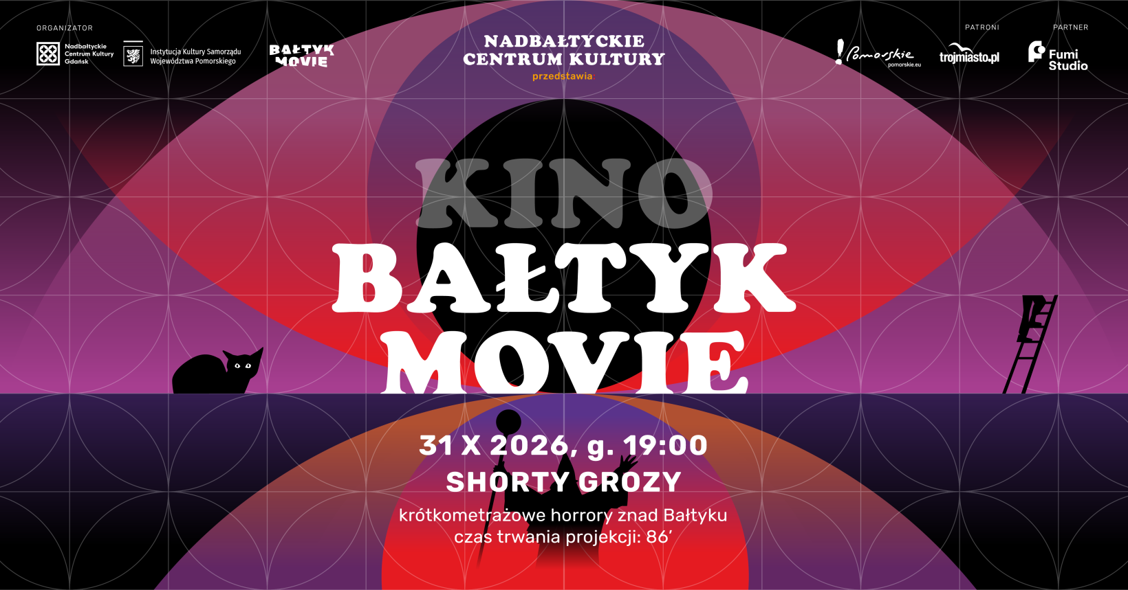 mroczna grafika, napis "Bałtyk Movie"