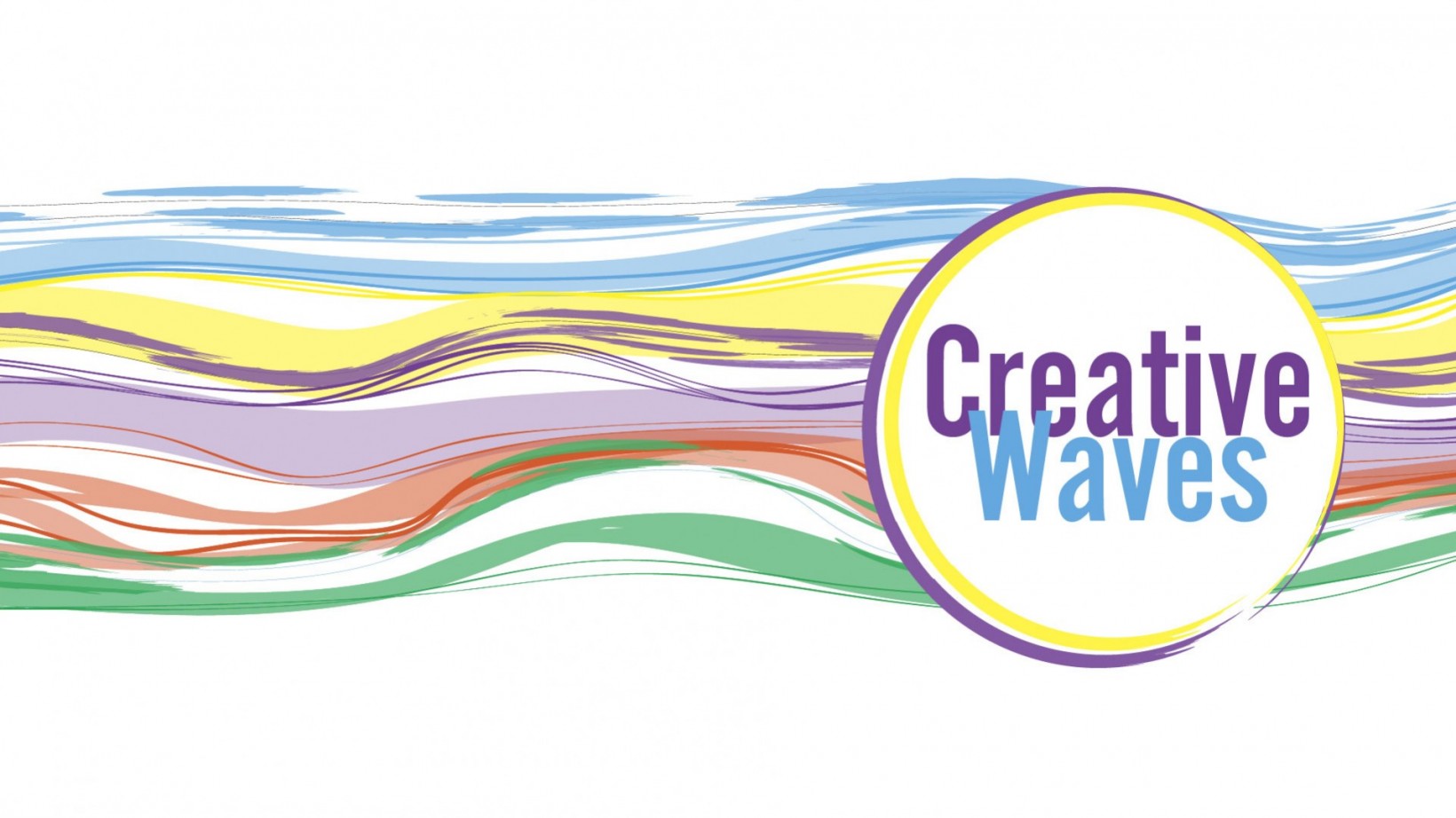 abstrakcyjny obrazek, kolorowe fale napis "creative waves"