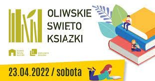 ilustracja książek i czytających ludzi. grafika promująca oliwskie święto książki