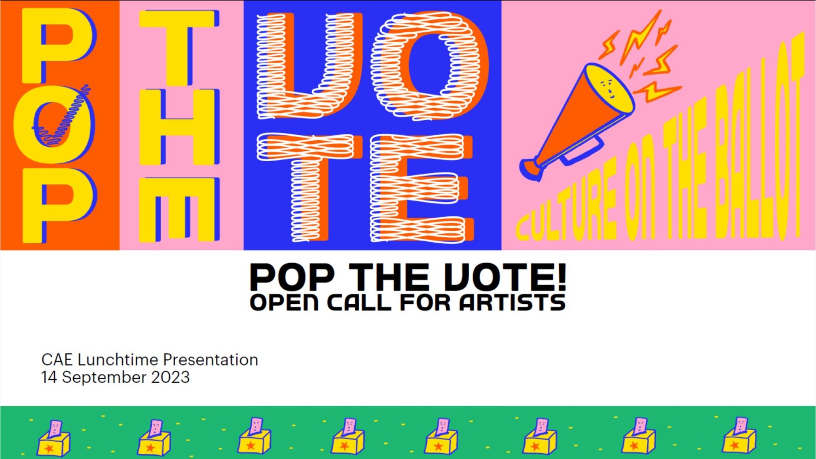kolorowe litery kolaż, napis "pop the vote"