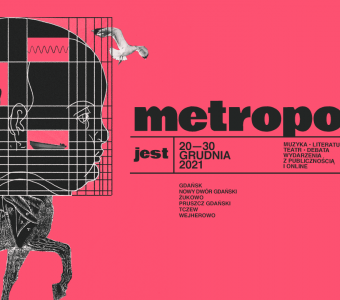 abstrakcja przypominająca ciało konia z głową dziecko - napis "metropolia jest okey"