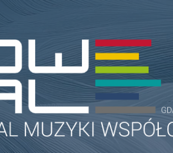 Napis Nowe Fale VIII Festiwal Muzyki Współczesnej na granatowym tle