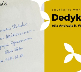 żółta grafika i zdjęcie dedykacji w książce