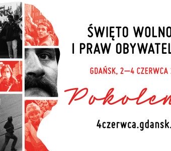 kolaż zdjęć, głowa mężczyzny, sceny z 4 czerwca 1989 w Gdańsku, Lech Wałęsa, protesty, strajki