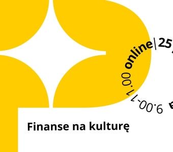 grafika, żółte "P" napis: finanse na kulturę, 25 października 9.00-11.00, online