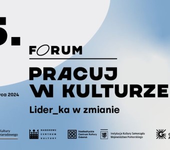 grafika szaro niebieska, czarny napis 5. forum pracuj w kulturze