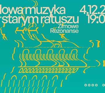 turkusowa grafika z dynamiczną ilustracją ratusza, na górze z nazwą wydarzenia i datą