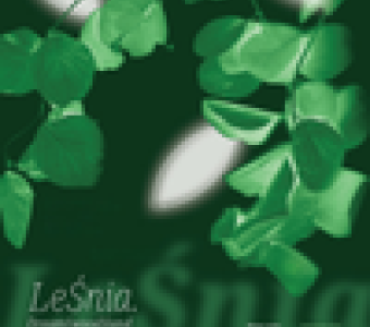 zielone tło, gałązki lipy, księżycowy blask, napis: "LeŚnia. Dream(wood)land)"