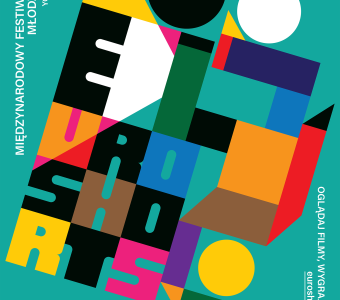 kolorowa grafika, geometryczne wzory - układają się w napis "euroshorts"