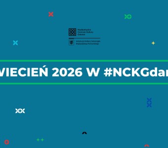 grafika turskus, kolorowe elementy, napis "kwiecień 2026"