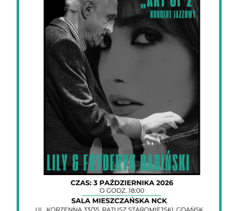 Grafika promująca koncert. Pianista, napis, data