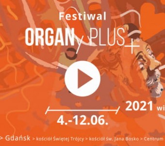 pomarańczowe abstrakcyjne tło z datą i logotypem Festiwalu Irgany Plus