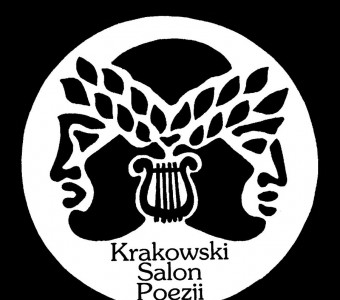 zwrócone tyłem profile twarzy z wieńcami laurowymi na skroniach, logo krakowskiego salonu poezji